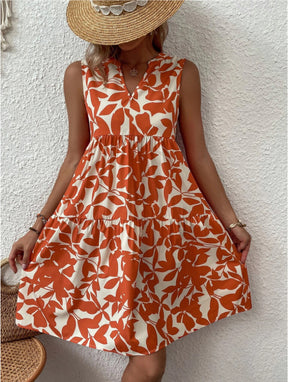 Summer Beach Loose Pleated Print Dress For Women