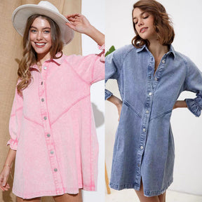 Fashion Denim Loose Lantern Sleeve Shirt