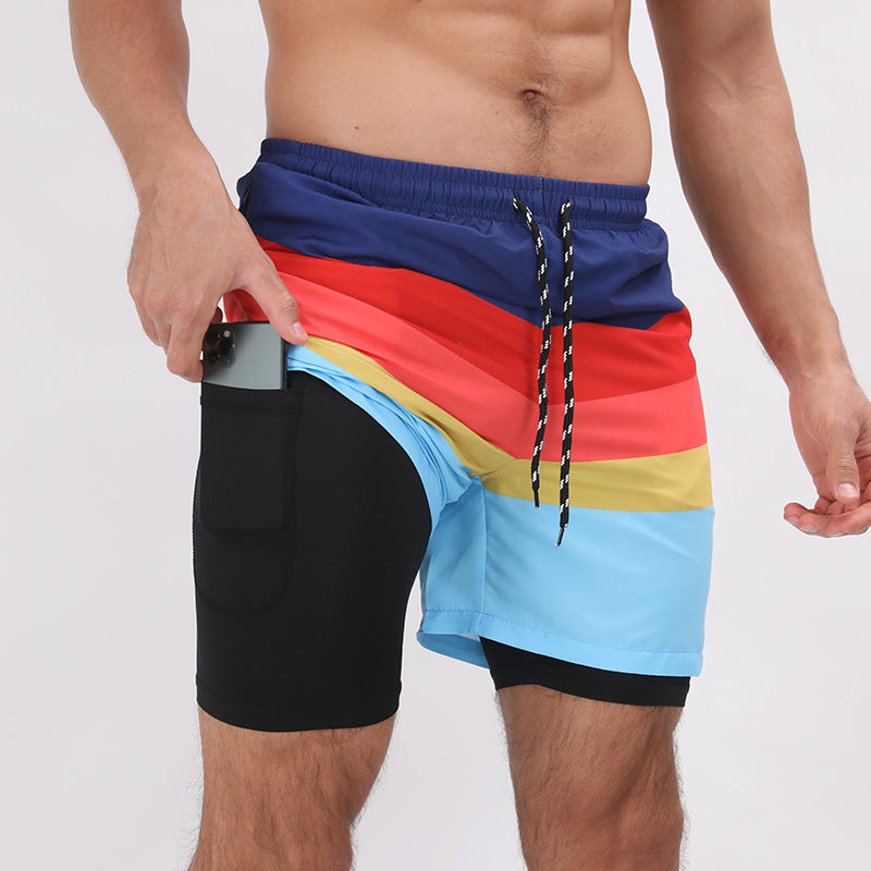 Men’s Printed Beach Shorts Double Layer