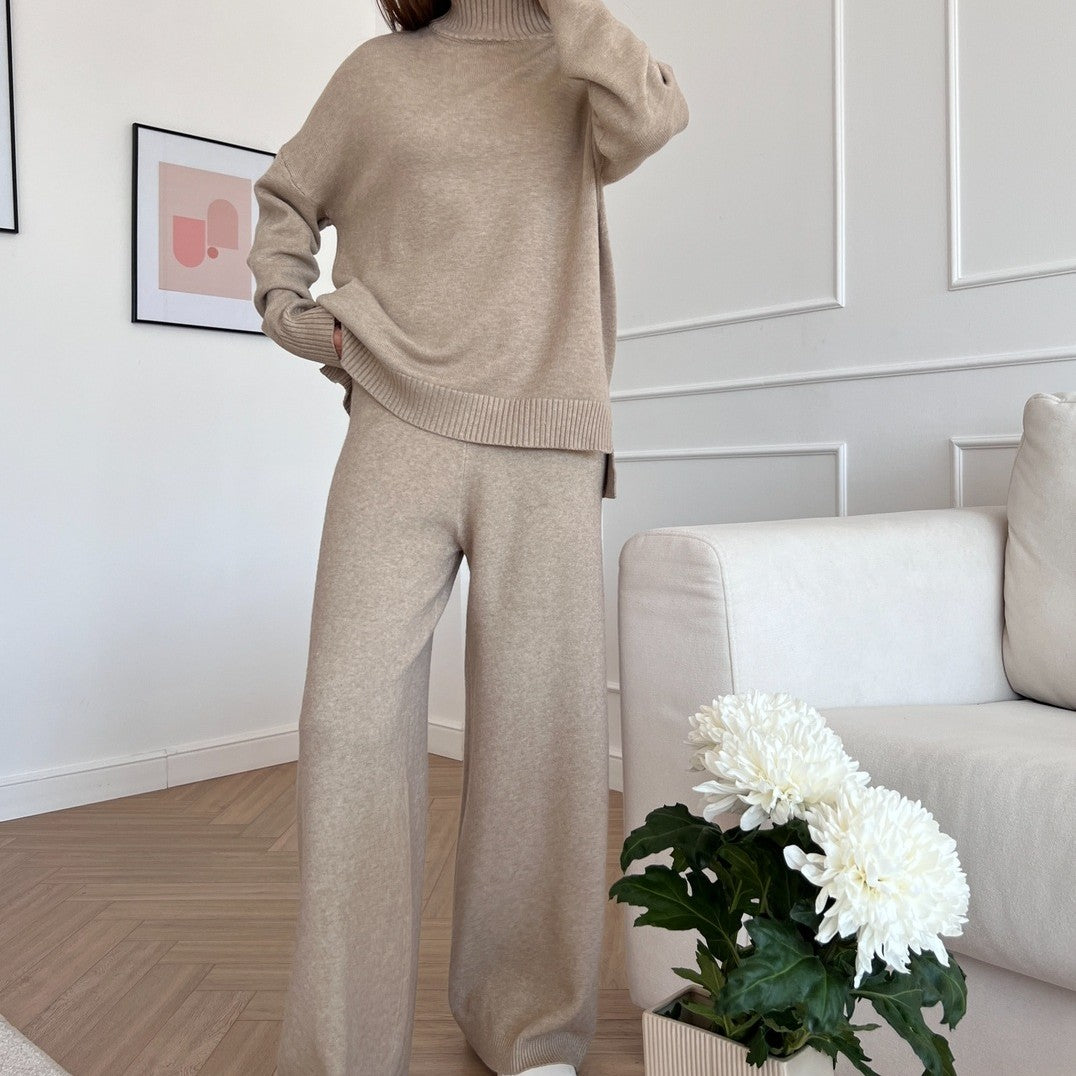 High-Neck Loose Long-Sleeved Wide-legged Pants Set