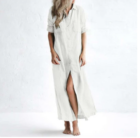 Fashion Cotton And Linen Sexy Shirt Long Dress