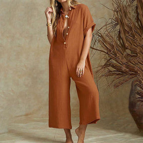 Casual Loose Long Jumpsuit Short Sleeve Rompers