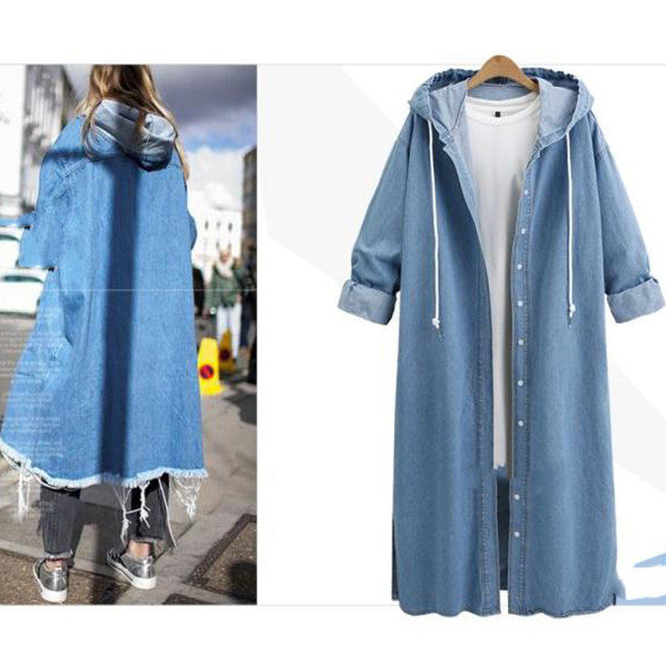 Hooded Long Sleeve Denim Jacket