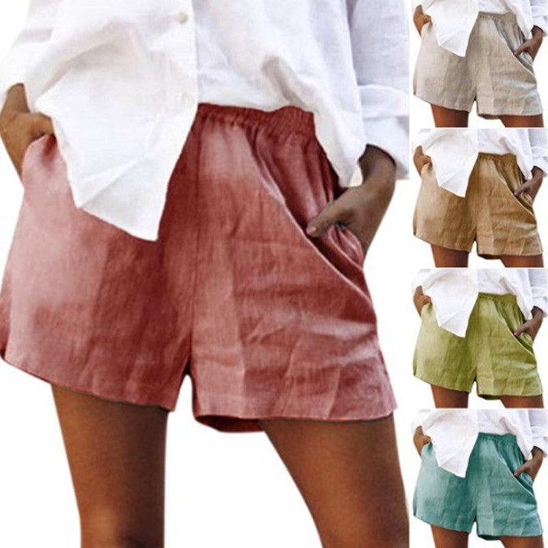 High Waist Casual Linen Pocket Straight Shorts