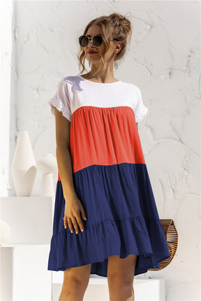 Colorblock Loose Pocketless Flared Dress