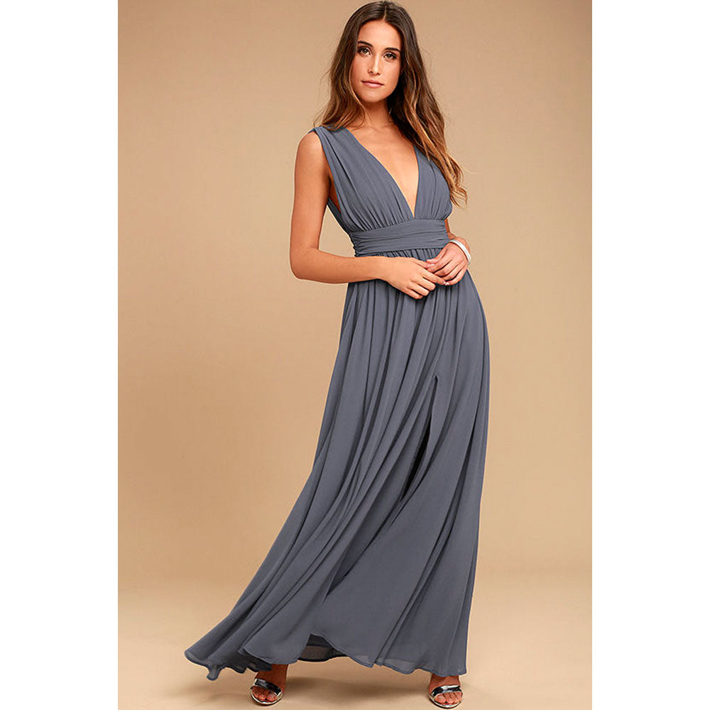 Elegant Sleeveless Long Dress with Deep V