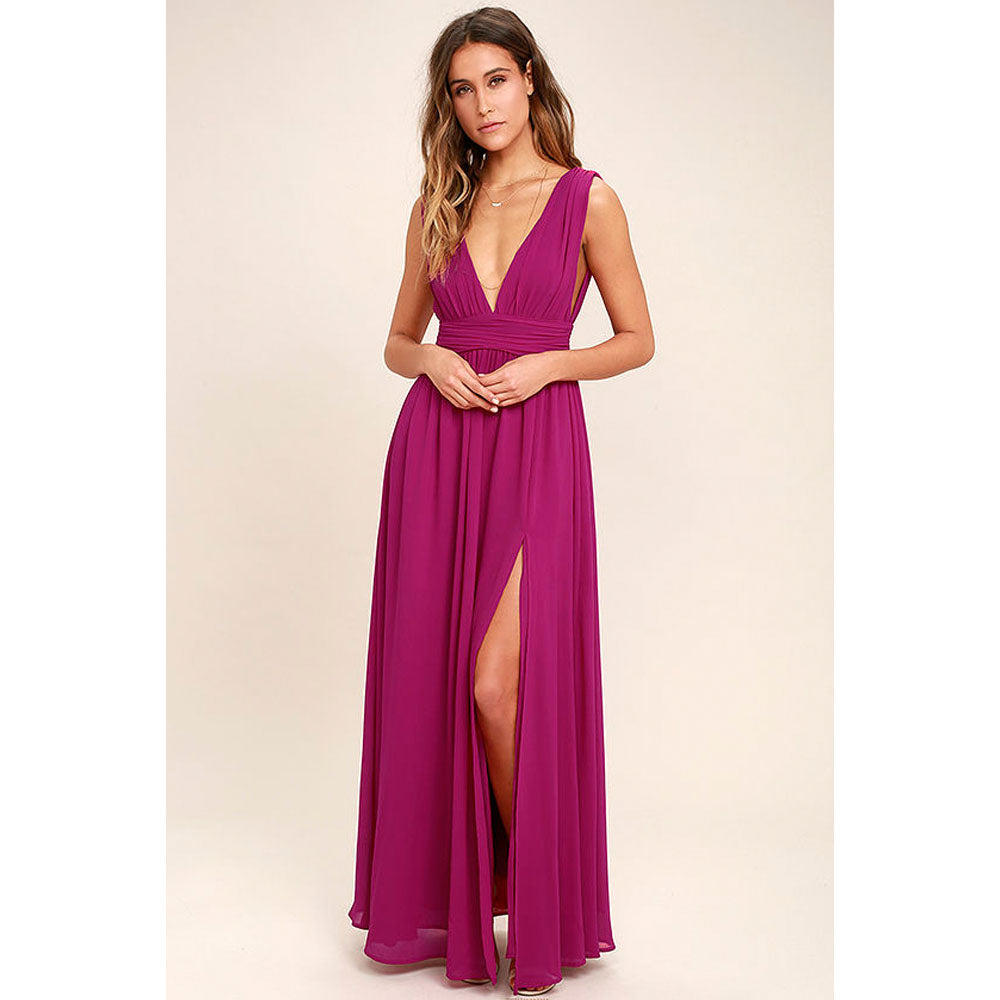 Elegant Sleeveless Long Dress with Deep V