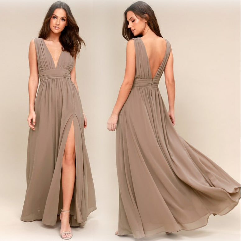 Elegant Sleeveless Long Dress with Deep V