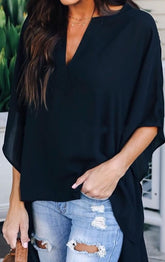 Simple And Fashionable V-neck Loose Raglan Sleeve Top