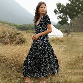 Long Dress Boho Dress With V-neck