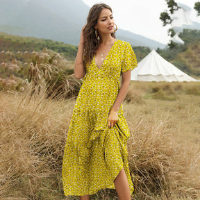 Long Dress Boho Dress With V-neck