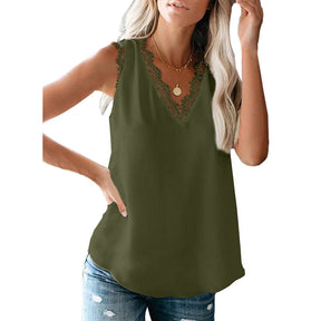 V-neck Lashes Lace Sleeveless Loose Top