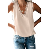 V-neck Lashes Lace Sleeveless Loose Top