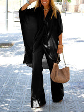 Two-piece Solid Color Simple Loose V-neck Blouse Suit