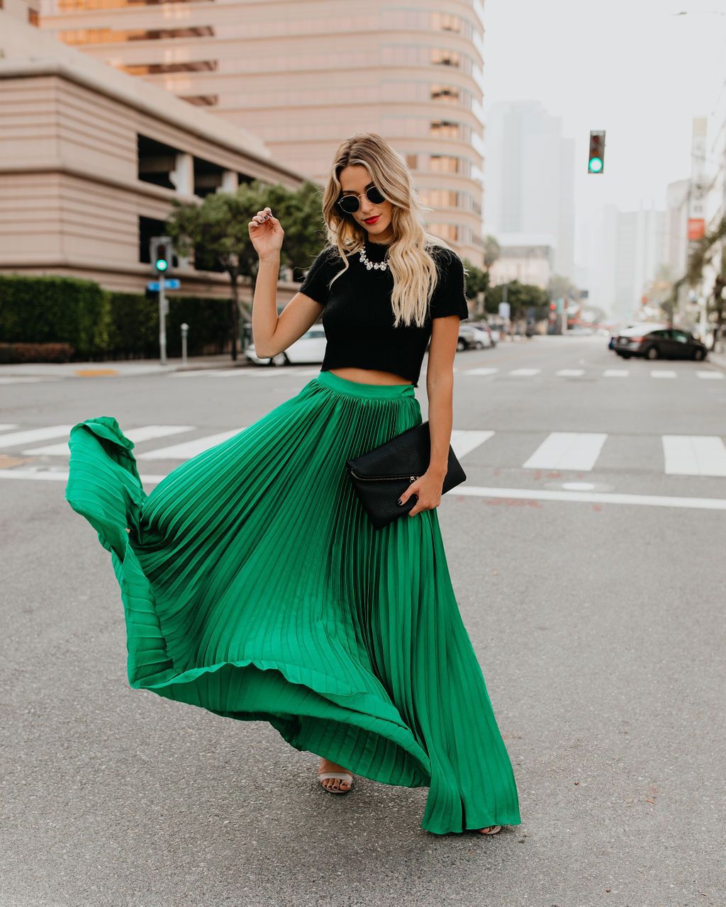 High Waist Pleated Bust Skirt