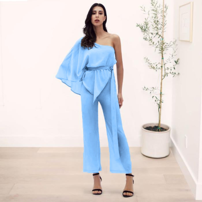 Women's One-shoulder Sleeve Jumpsuit