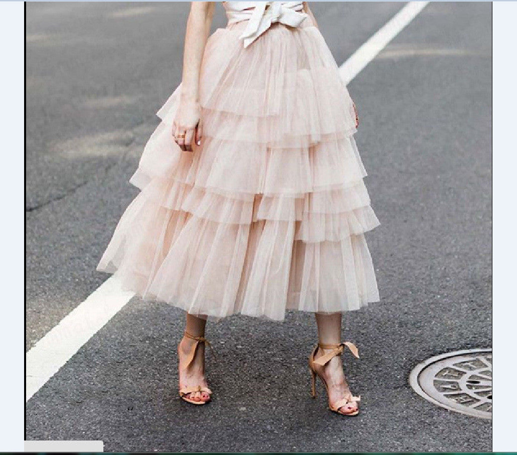 Wave Ruffle Layered Ruched High Waist Skirt