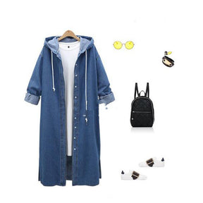 Hooded Long Sleeve Denim Jacket