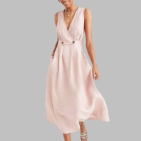 Women's Collarless Sleeveless Solid Color Dress