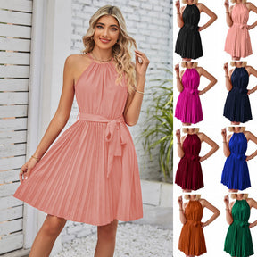 Women Solid Pleated Skirt Sundress