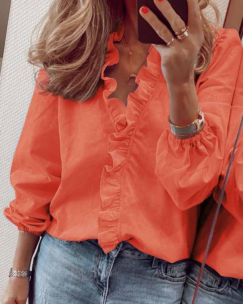 New Long-Sleeved Ruffled Shirt Blouse