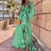 V-neck Split Irregular Beach Long Dress