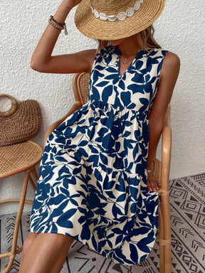 Summer Beach Loose Pleated Print Dress For Women