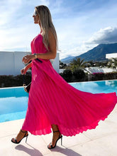 Pleated Bohemian Maxi Dress With Belt