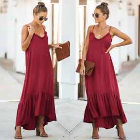 Ruffled Sleeveless Holiday Style Long Skirt