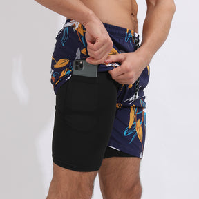 Men’s Printed Beach Shorts Double Layer