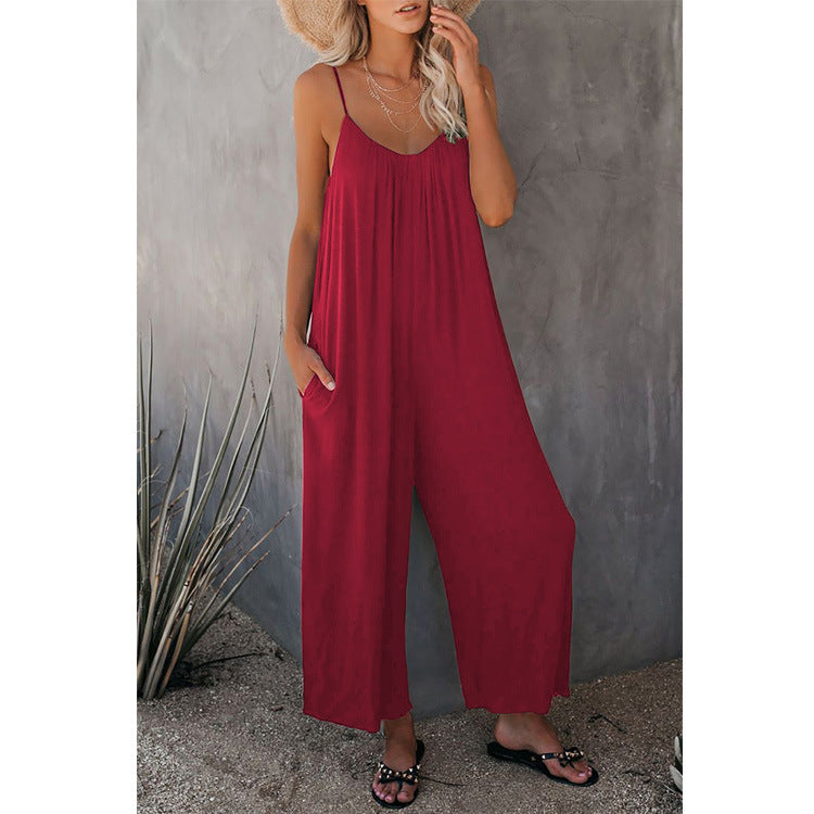 Romper Jumpsuit With Pockets Long Pant Summer