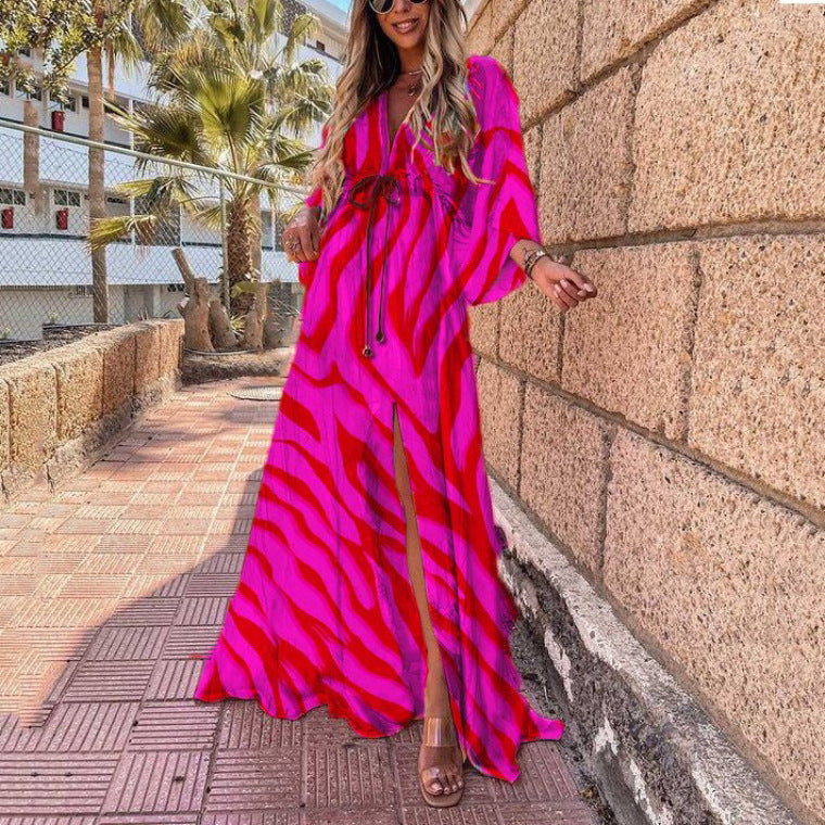 V-neck Split Irregular Beach Long Dress