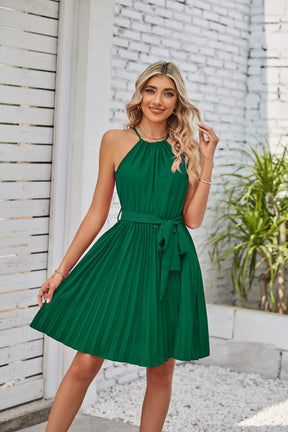 Women Solid Pleated Skirt Sundress