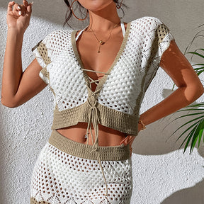 Strap Hollow Camisole Short Beach Suit