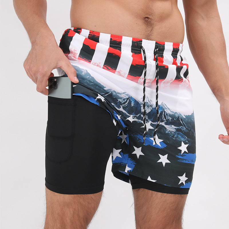 Men’s Printed Beach Shorts Double Layer