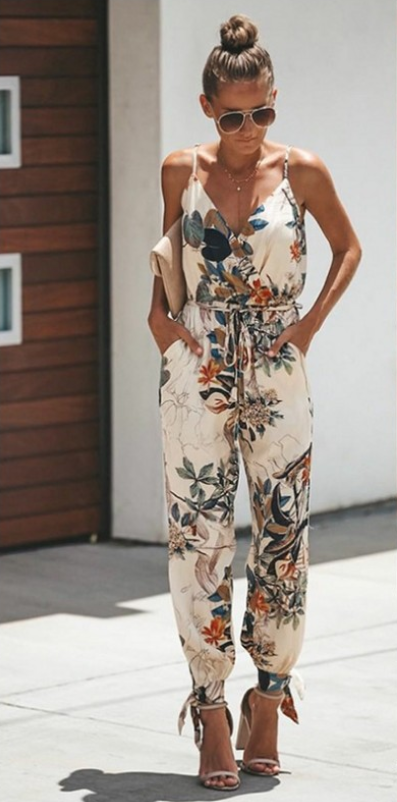 Flowers Print Spaghetti Strap Romper