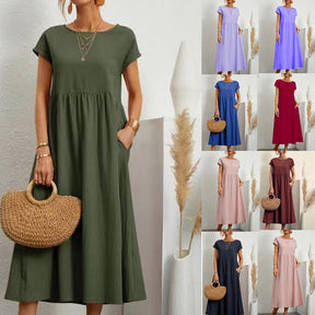 Sleeveless Loose Cotton Linen Pocket Dress