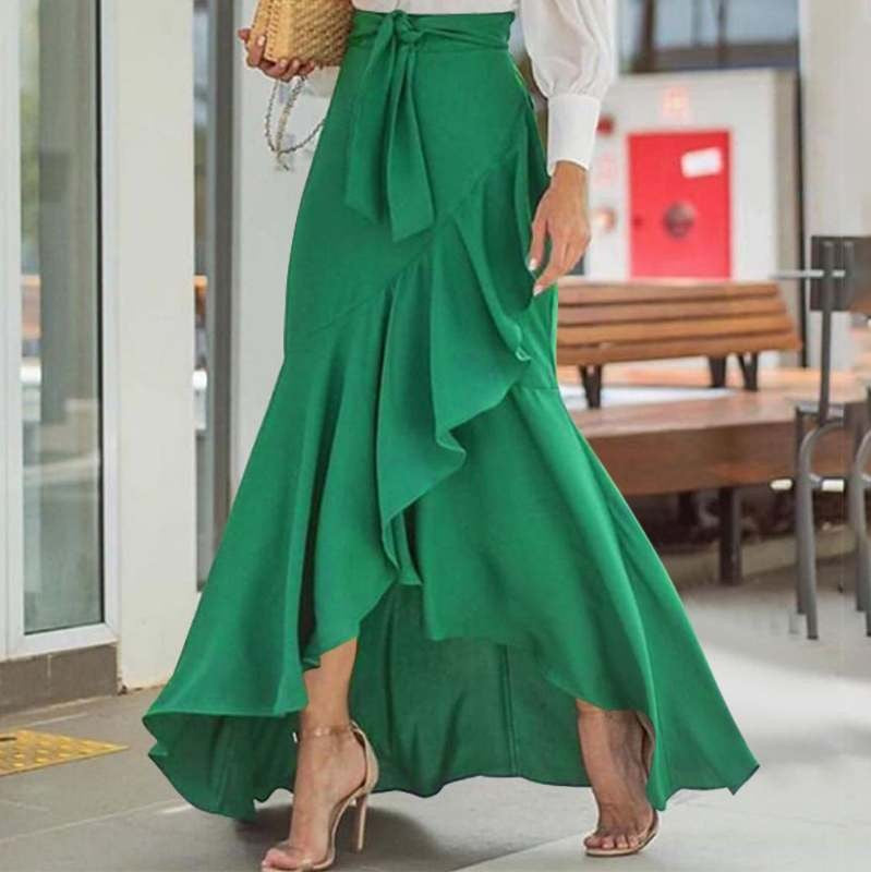 Belt Lace Sheath Fishtail High Waist Irregular Skirt