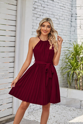 Women Solid Pleated Skirt Sundress