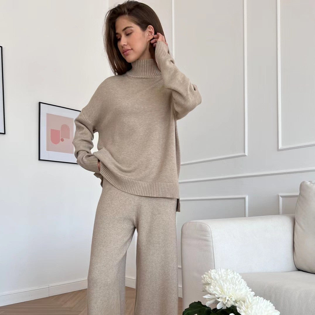 High-Neck Loose Long-Sleeved Wide-legged Pants Set