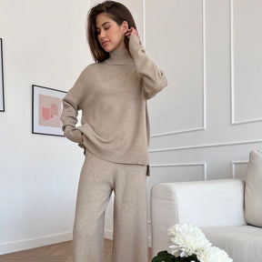 High-Neck Loose Long-Sleeved Wide-legged Pants Set