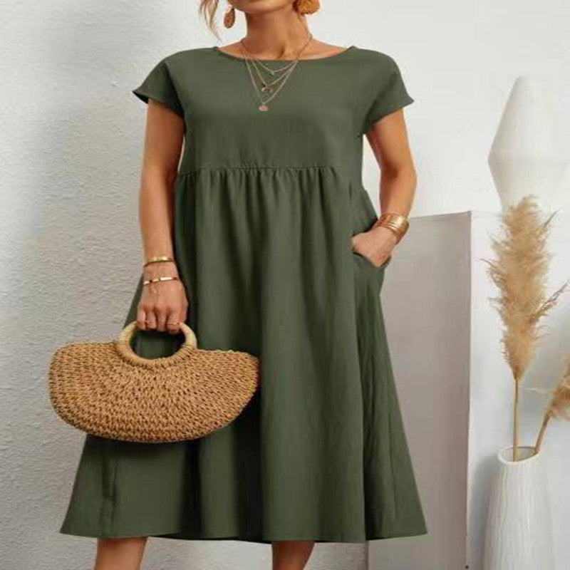 Sleeveless Loose Cotton Linen Pocket Dress