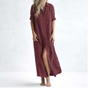 Fashion Cotton And Linen Sexy Shirt Long Dress