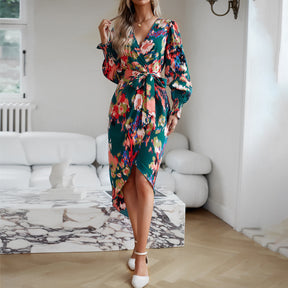 Women's Printed Elegant V-Neck Dress