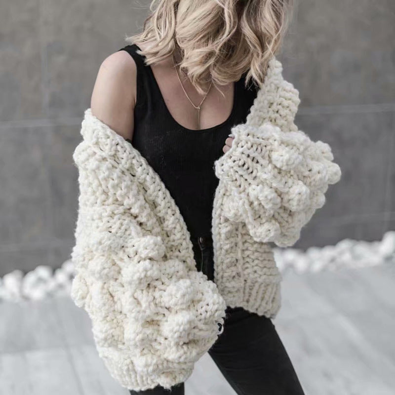 Ball Lantern Sleeve Knitted Sweater