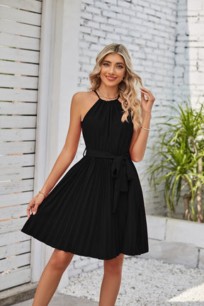 Women Solid Pleated Skirt Sundress