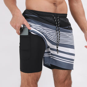 Men’s Printed Beach Shorts Double Layer