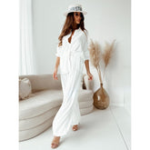 Loose Elastic Wrinkle Long-Sleeved Shirt With Wide-leg Pants