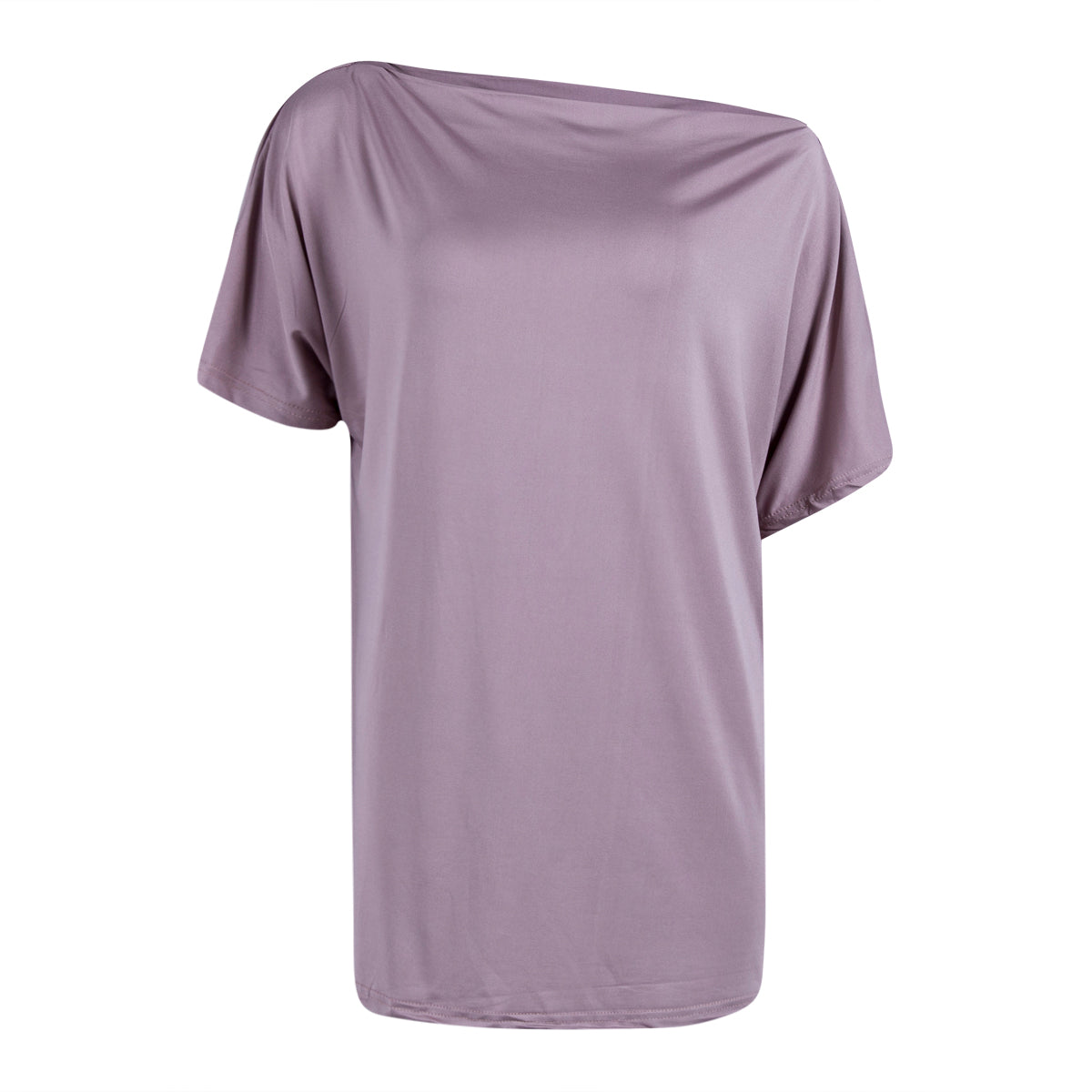 Pleated Solid Color Loose Shoulder Ladies T-Shirt