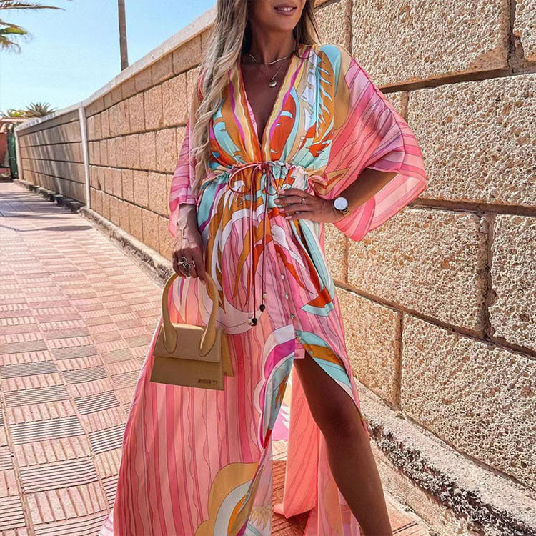 V-neck Split Irregular Beach Long Dress